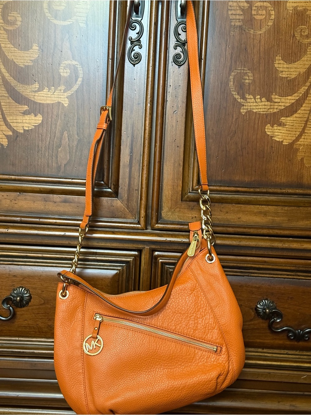 Michael Kors Orange Leather Shoulder Bag with Chain Strap